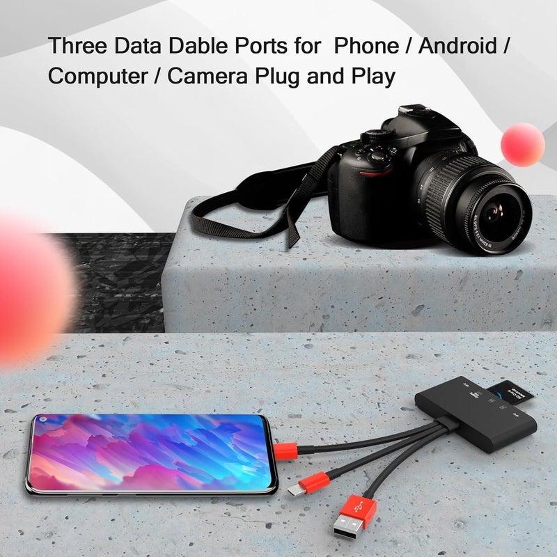 JOOPSHEE قارئ بطاقة الذاكرة 5 في 1، محول USB OTG وقارئ بطاقة SD لجهاز i-Phone/i-Pad، أجهزة USB C و USB A مع فتحات بطاقة Micro SD و SD، يدعم SD/Micro SD/SDHC/SDXC/MMC (أسود أحمر) - Image 5